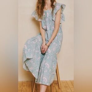 Ophelia & Indigo Flora Midi Dress Mint & Lilac Size Large